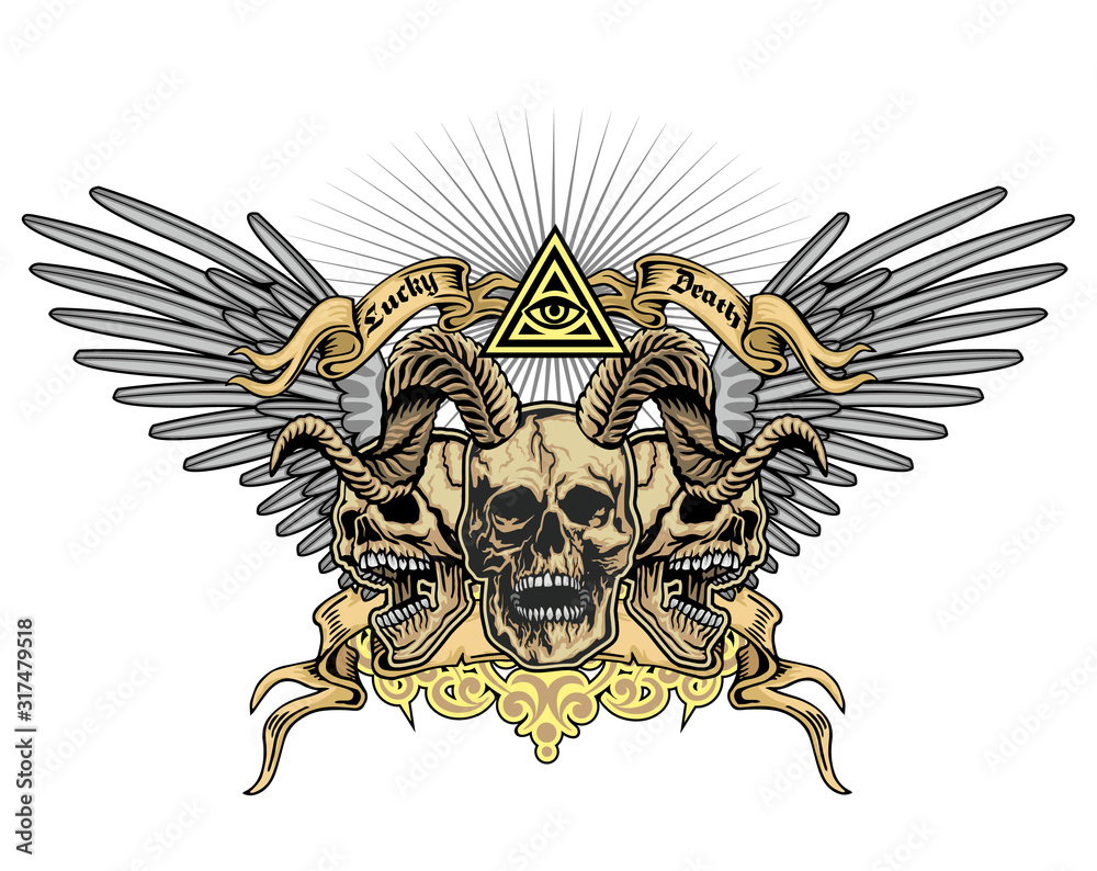 Fototapeta premium Gothic coat of arms with skull, grunge vintage design t shirts