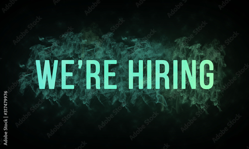 Word We are hiring is written with blue color on smoky background, illustration. Word We are hiring is written with blue color on smoky background, illustration.