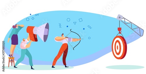 Businessman archer aims at the target, motivating team concept, vector illustration