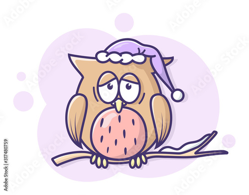 Owl or eagle bird vector icon. A nocturnal bird of prey perched on a branch. Cute character in modern flat style.