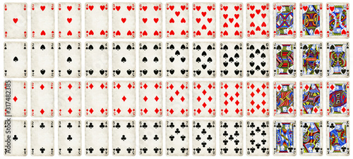 Full set of Vintage playing cards isolated on white background - High quality.