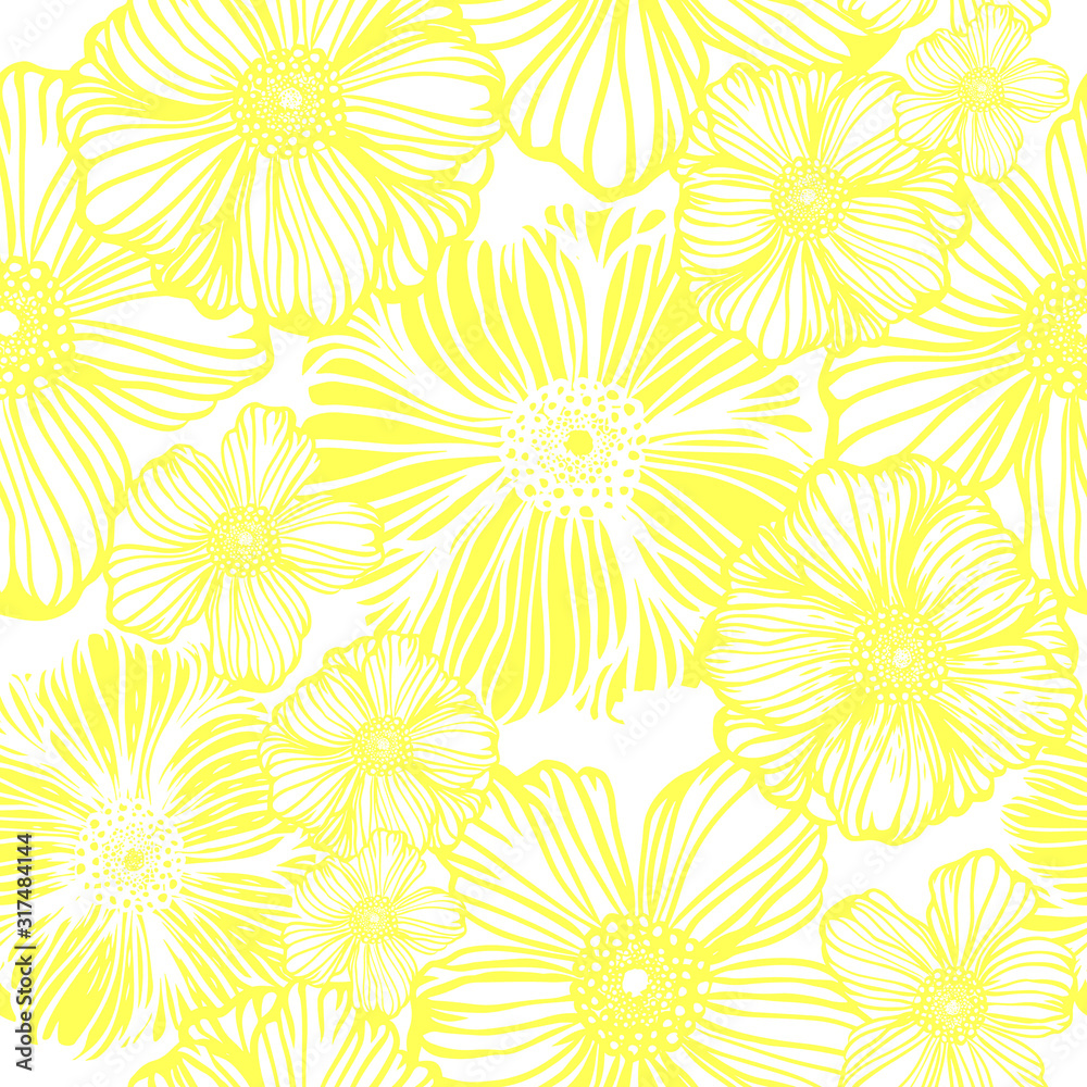 Seamless pattern of yellow flowers. Vector illustration