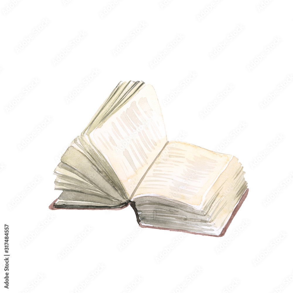 old book handpainted watercolor isolated on white background old book handpainted watercolor isolated on white background