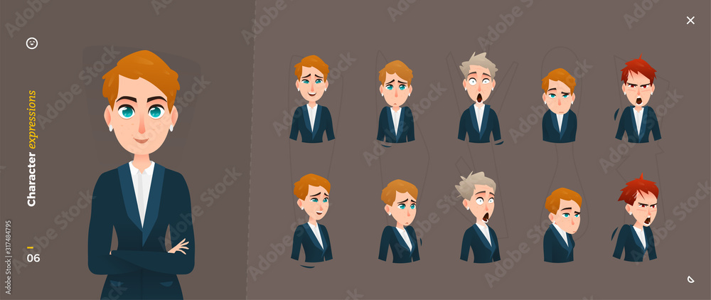 Cartoon Woman Character Expressions. Face Emotional and Body Gesture Cartoon Woman Character Expressions. Face Emotional and Body Gesture