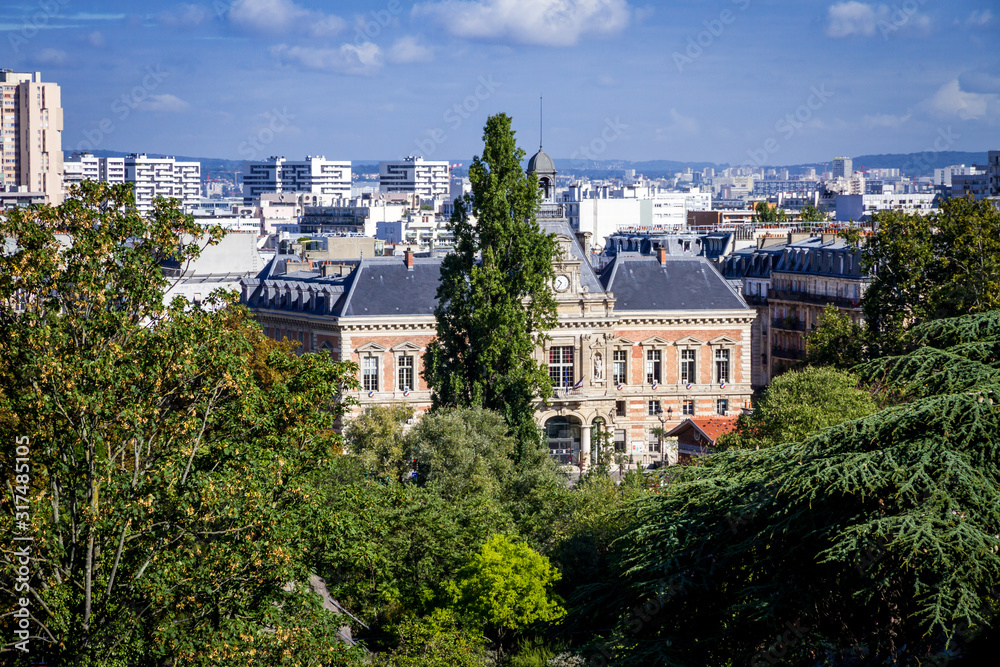 19th borough Town Hall view from the Buttes-Chaumont, Paris