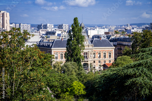 19th borough Town Hall view from the Buttes-Chaumont, Paris