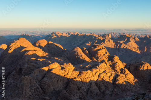 Amazing Sunrise at Sinai Mountain, Beautiful dawn in Egypt, Beautiful view from the mountain