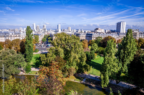 Paris city aerial view from the Buttes-Chaumont, Paris
