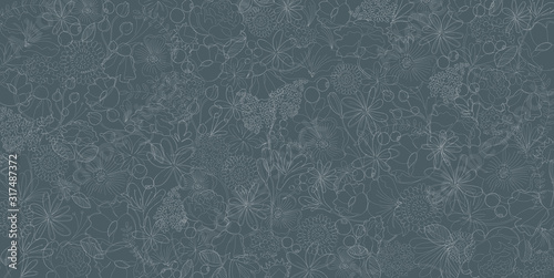 Line Art　Flower　Background,Blue Gray,Textuer