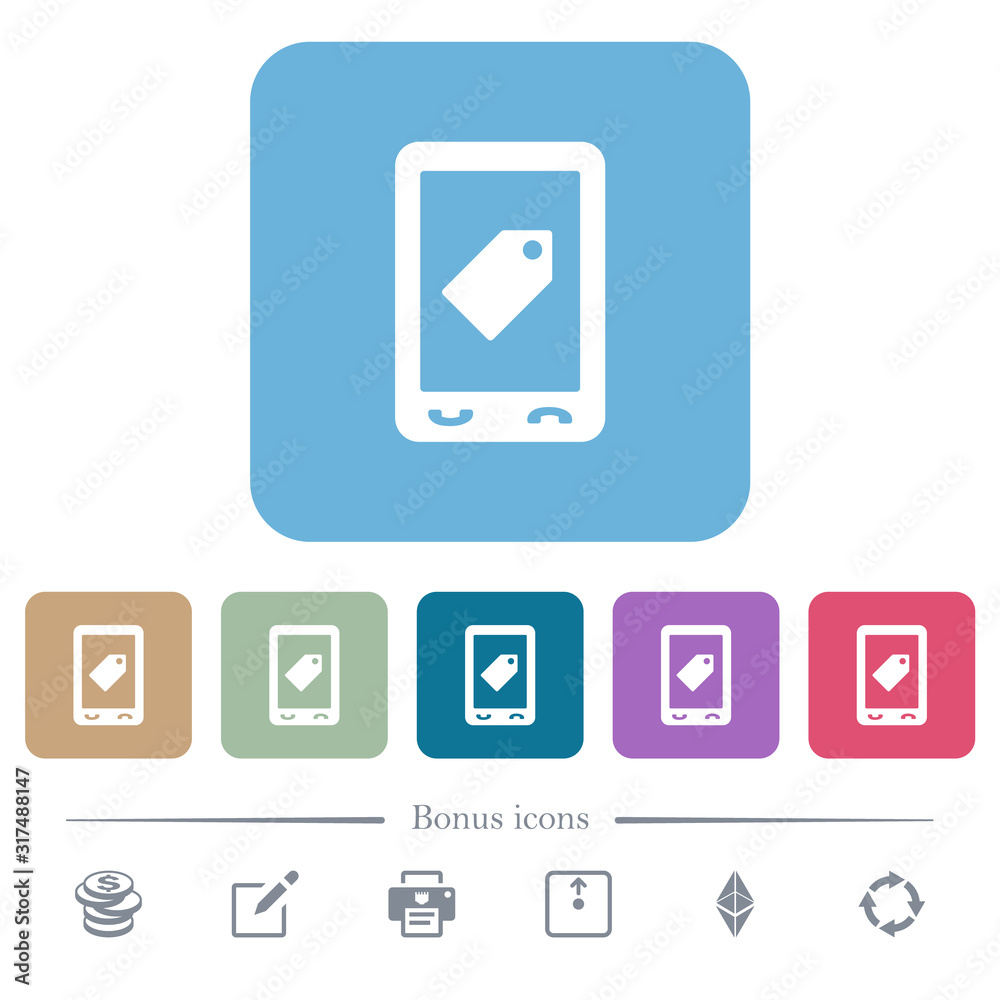 Mobile label flat icons on color rounded square backgrounds Mobile label flat icons on color rounded square backgrounds