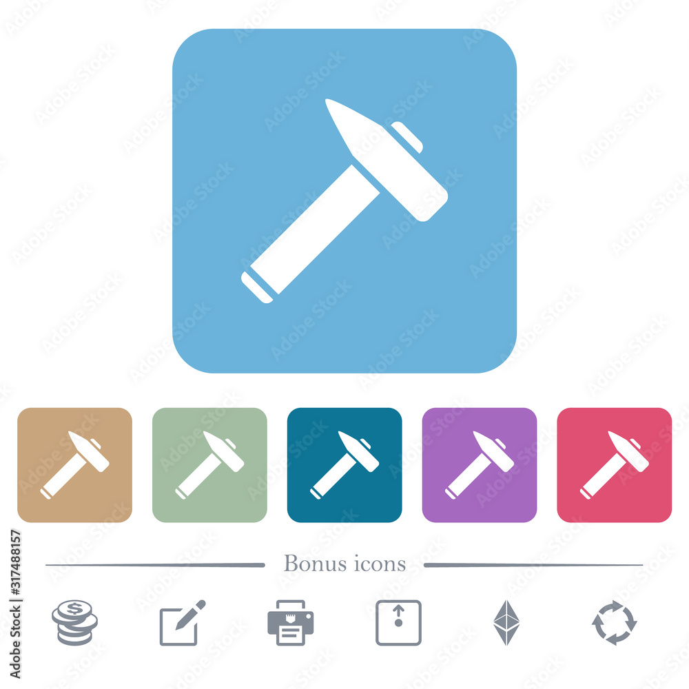 Old hammer flat icons on color rounded square backgrounds Old hammer flat icons on color rounded square backgrounds