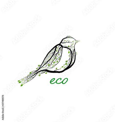 eco product concept, titmouse bird like tree , green eco product idea, eco production,