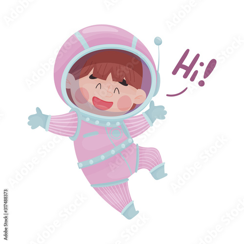 Little Astronaut Wearing Spacesuit Exploring the Moon Vector Illustration