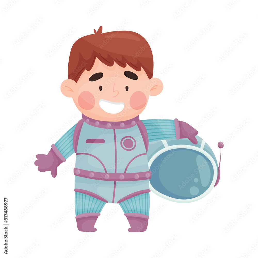 Little Boy Astronaut Wearing Spacesuit Exploring the Moon Vector Illustration Little Boy Astronaut Wearing Spacesuit Exploring the Moon Vector Illustration