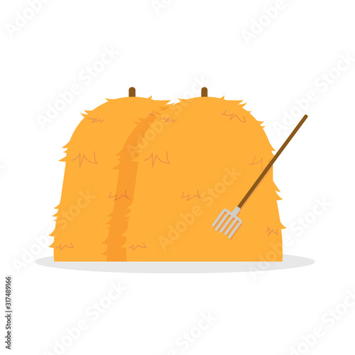 Bale of hays with hayfork vector illustration isolated white background.Flat hays design