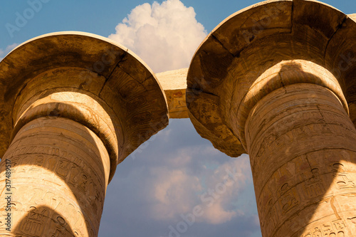 Ancient ruins of the Karnak Temple in Luxor (Thebes), Egypt. The largest temple complex of antiquity in the world. UNESCO World Heritage..