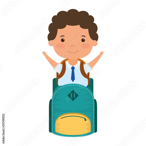cute little student boy with schoolbag character