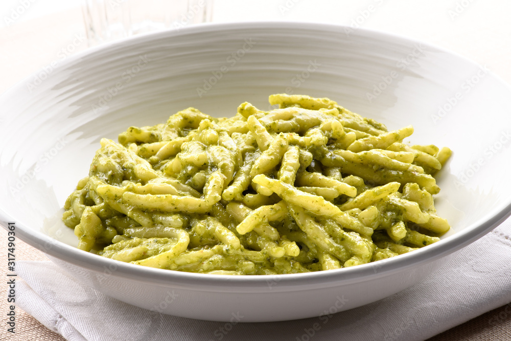 Ταπετσαρία Trofie al pesto from the Liguria region of Italy