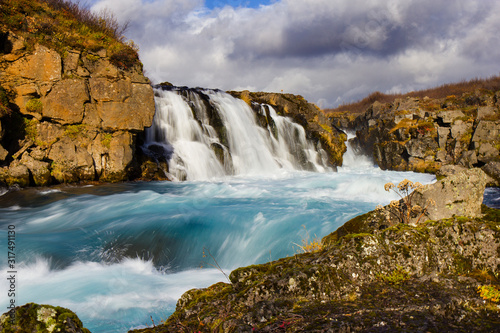 Beautful waterfall in autumn in Iceland Hlauptungufoss