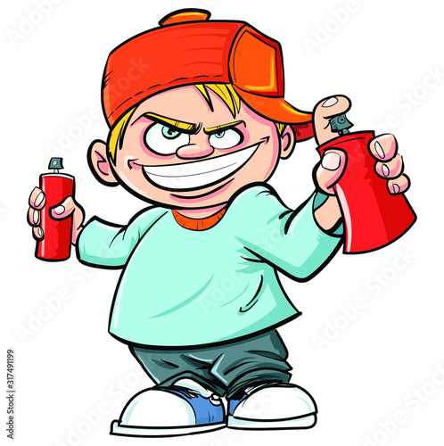 Cartoon kid with spray cans