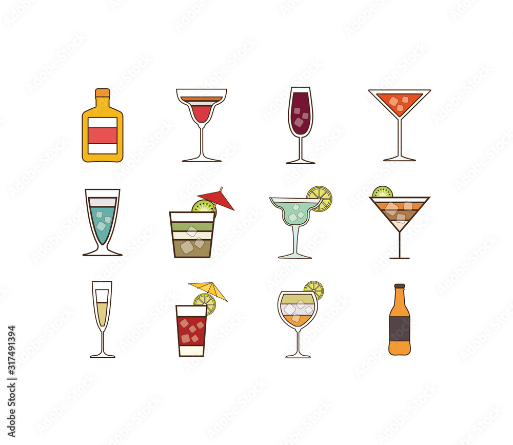 Isolated alcohol cocktails set vector design Isolated alcohol cocktails set vector design