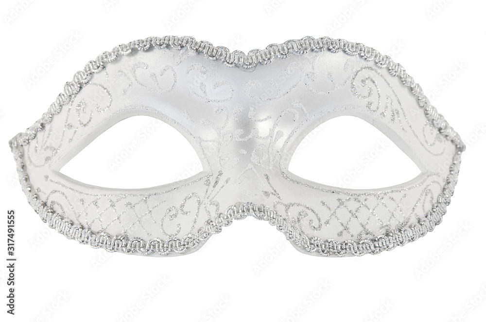 silver theater mask, close-up, isolate on a white background silver theater mask, close-up, isolate on a white background