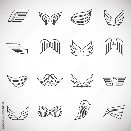 Wing related icons set on background for graphic and web design. Creative illustration concept symbol for web or mobile app