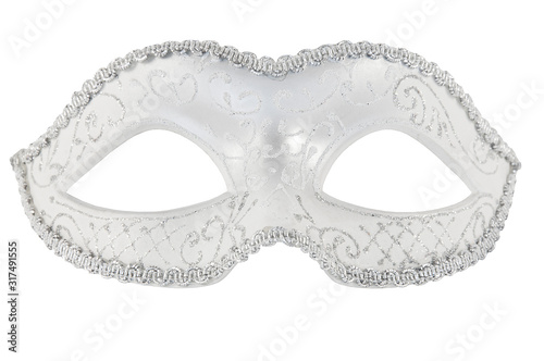 silver theater mask, close-up, isolate on a white background
