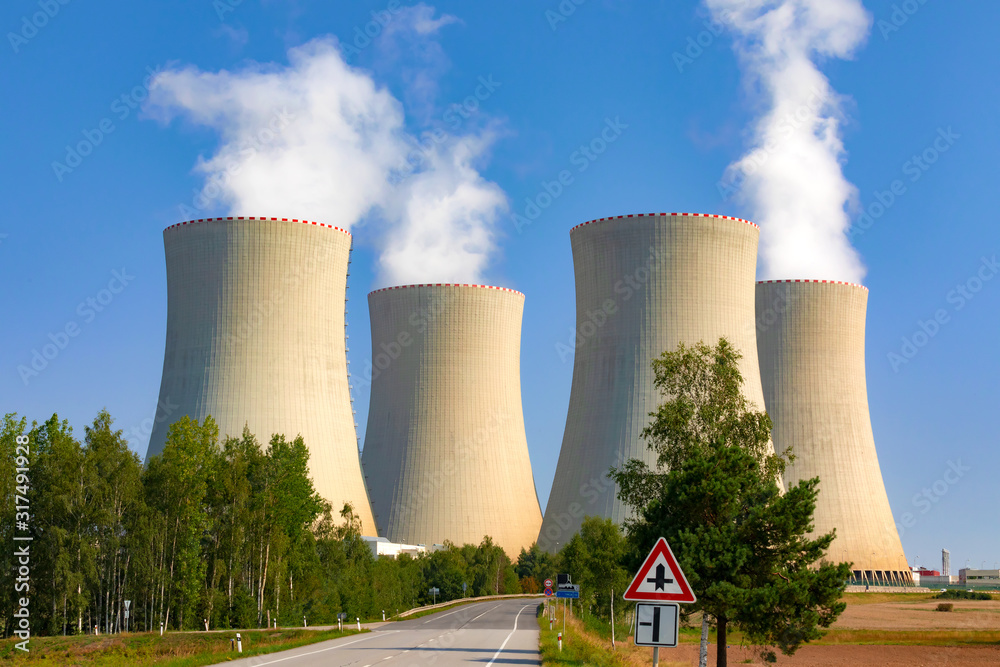 Nuclear power plant in Czech Republic. Blue sky.