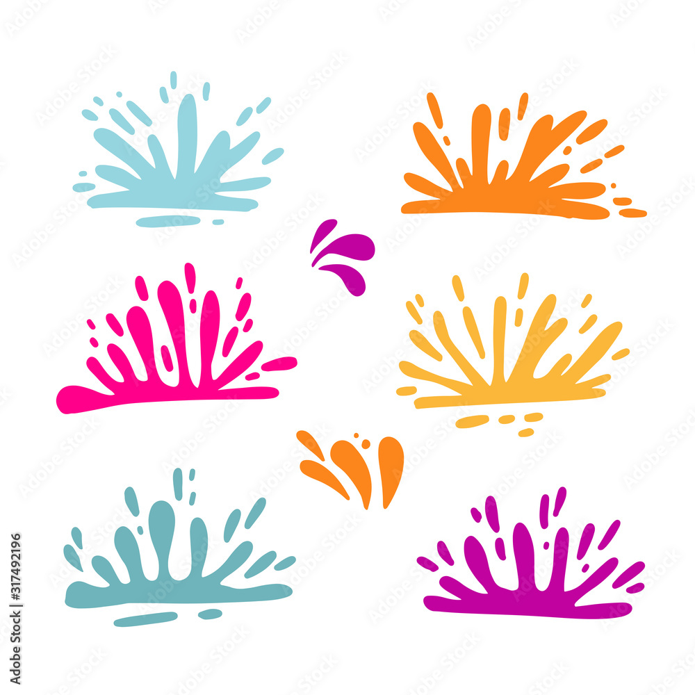 set of colorful splatter. Holi fectival splashes. Flat vector illustration isolated on white background