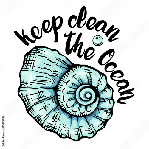 Nautilus seashell vector illustration with lettering
