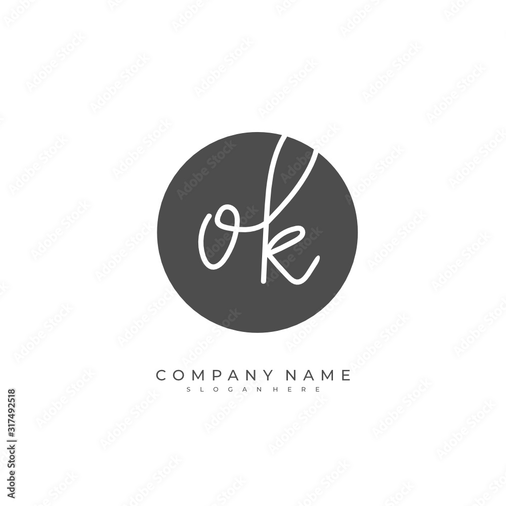 Handwritten initial letter O K OK for identity and logo. Vector logo template with handwriting and signature style. Handwritten initial letter O K OK for identity and logo. Vector logo template with handwriting and signature style.