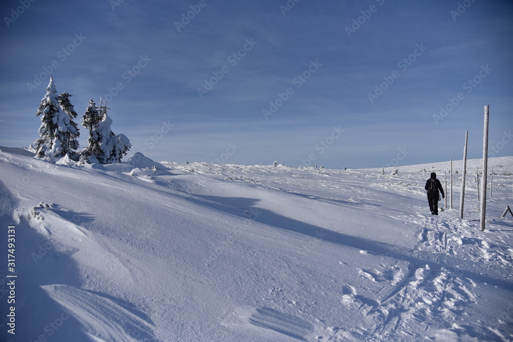 Winter panorama of Karkonosze Mountains, Poland.
