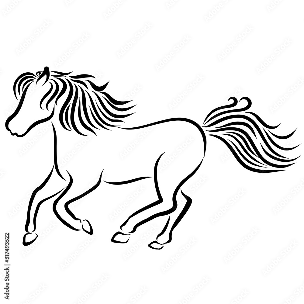 running horse, black outline on a white background running horse, black outline on a white background