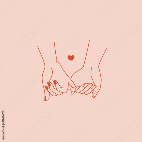 Vector abstract logo design template in simple linear style - holding hands gesture - love and friendship concept - tattoo and sticker design element