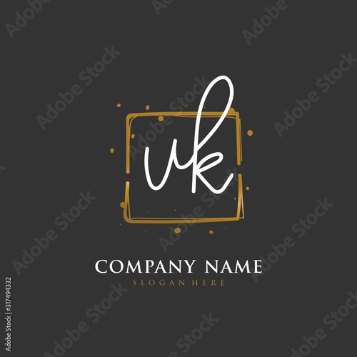Handwritten initial letter U K UK for identity and logo. Vector logo template with handwriting and signature style.