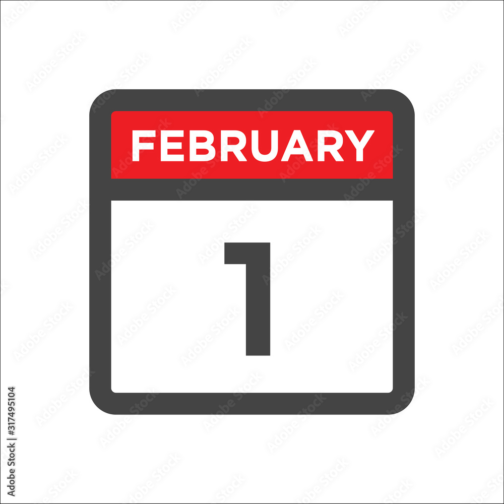 February 1 calendar icon with day of month