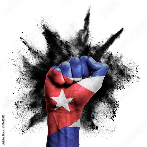 Canvastavla Cuba raised fist with powder explosion, power, protest concept