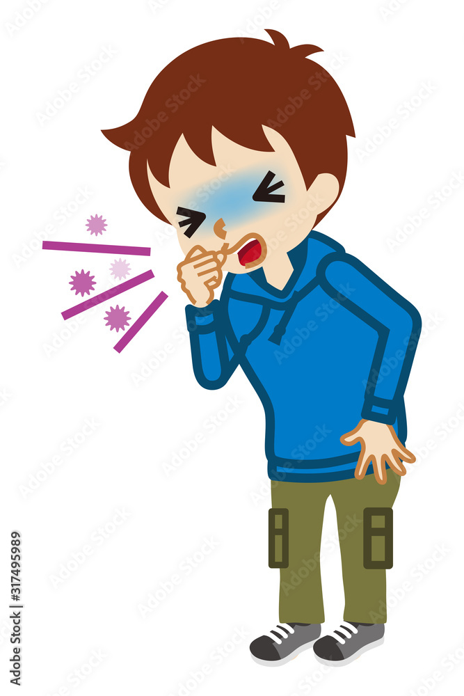 Toddler boy suffering from cough - flu symptom clip art, full length Toddler boy suffering from cough - flu symptom clip art, full length