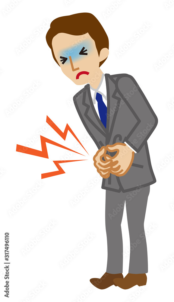 Businessman suffering from stomach ache - flu symptom clip art, full length Businessman suffering from stomach ache - flu symptom clip art, full length