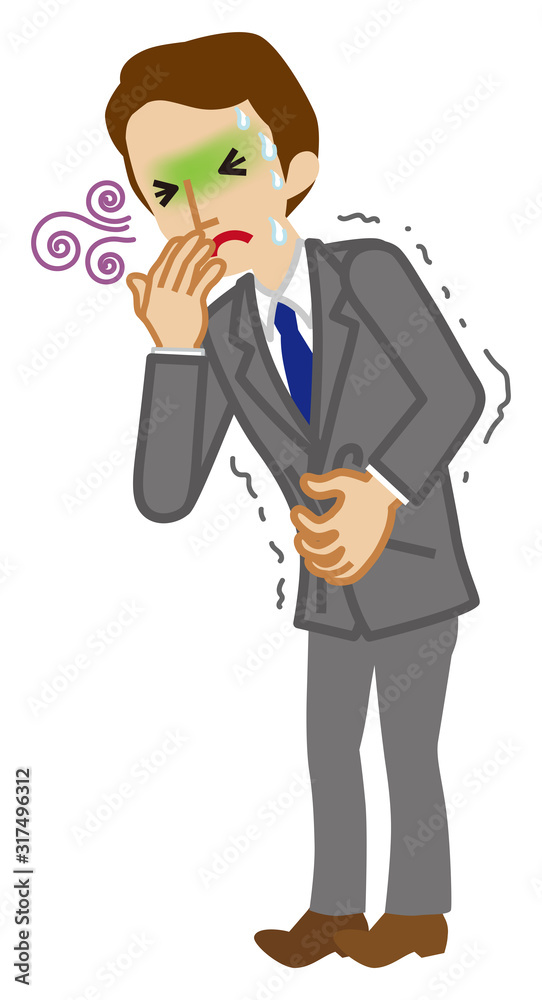 Businessman suffering from nausea - flu symptom clip art, full length Businessman suffering from nausea - flu symptom clip art, full length