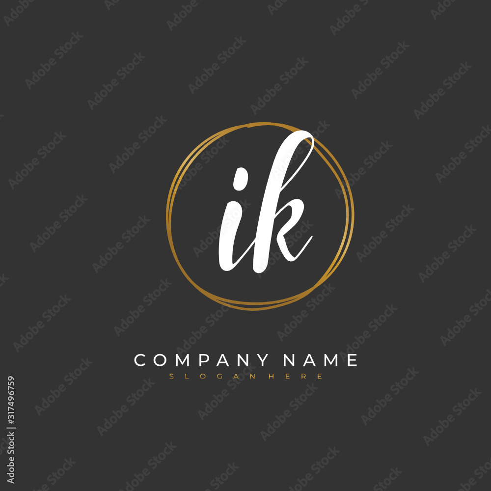 Handwritten initial letter I K IK for identity and logo. Vector logo template with handwriting and signature style.