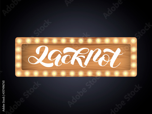 Vector stock illustration. Jackpot lettering for banner or card in light bulb frame.