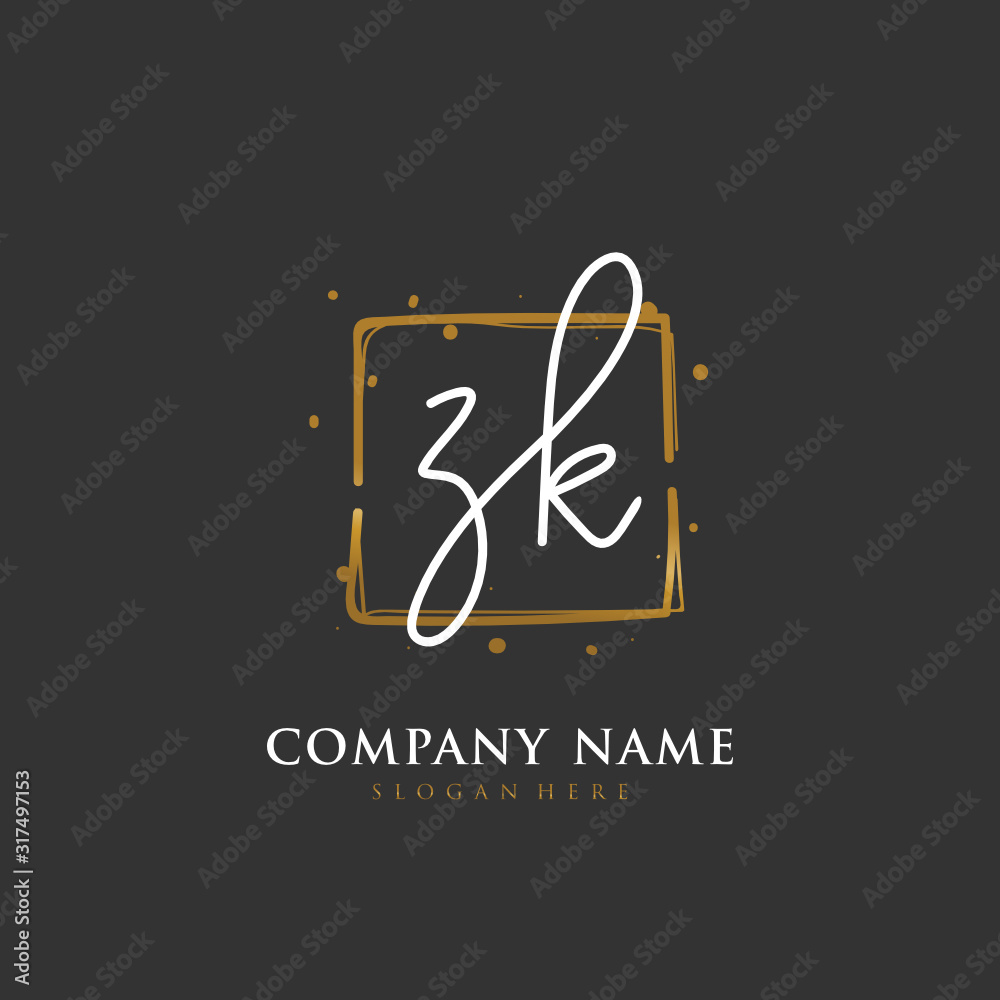 Handwritten initial letter Z K ZK for identity and logo. Vector logo template with handwriting and signature style.