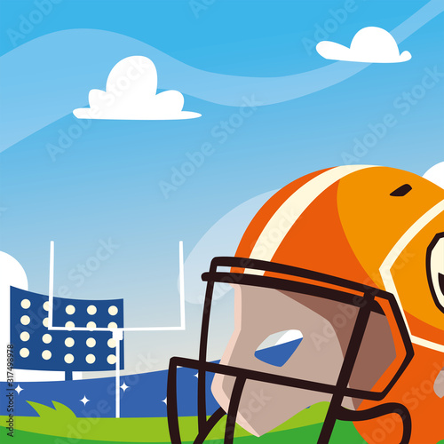 Super bowl helmet in front of grandstand vector design