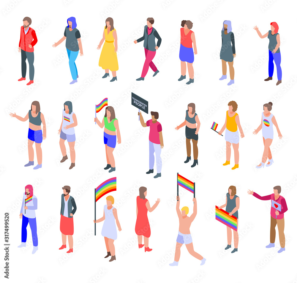 Transgender people icons set. Isometric set of transgender people vector icons for web design isolated on white background