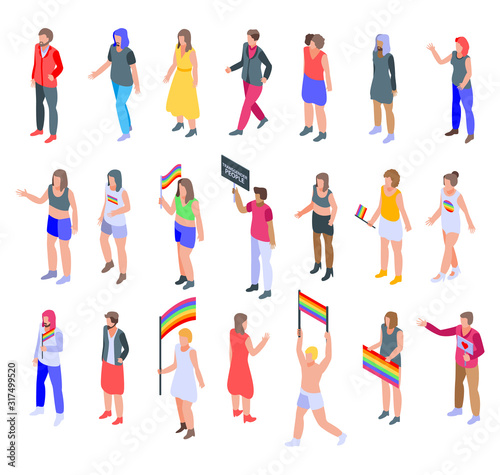 Transgender people icons set. Isometric set of transgender people vector icons for web design isolated on white background