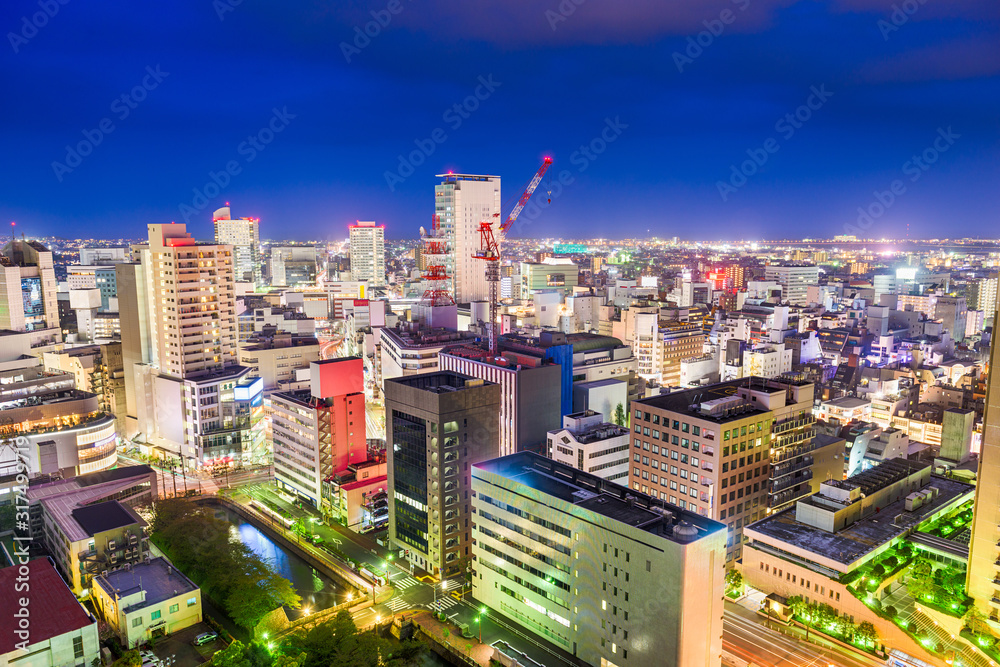 Naklejka premium Shizuoka, Japan Skyline at Night