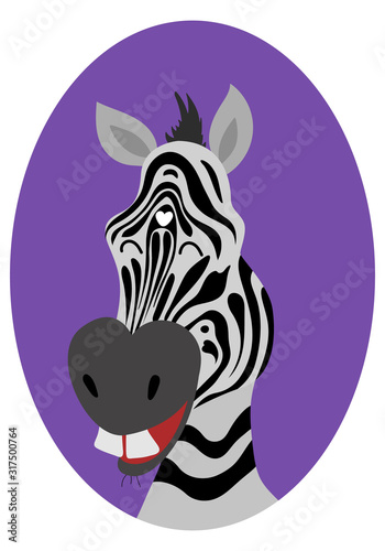 Cute zebra head cartoon. Smile. Happy. Vector illustration.