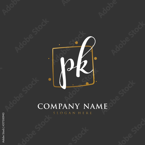 Handwritten initial letter P K PK for identity and logo. Vector logo template with handwriting and signature style.